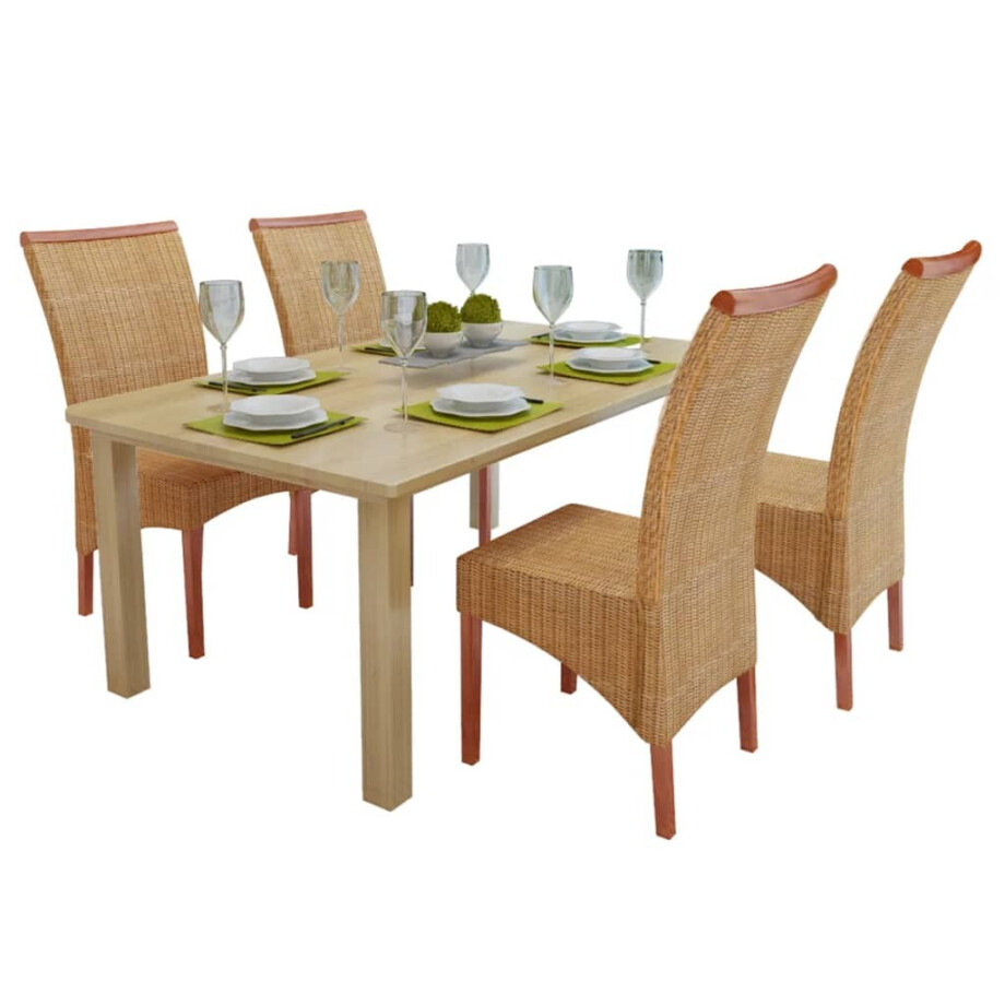 vidaXL Eetkamerstoelen 4 st natuurlijk rattan bruin afbeelding 1