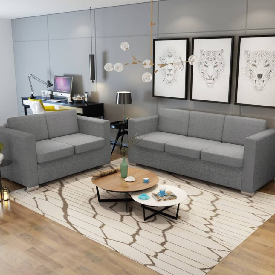 vidaXL 2-delig Bankstel stof lichtgrijs afbeelding 1