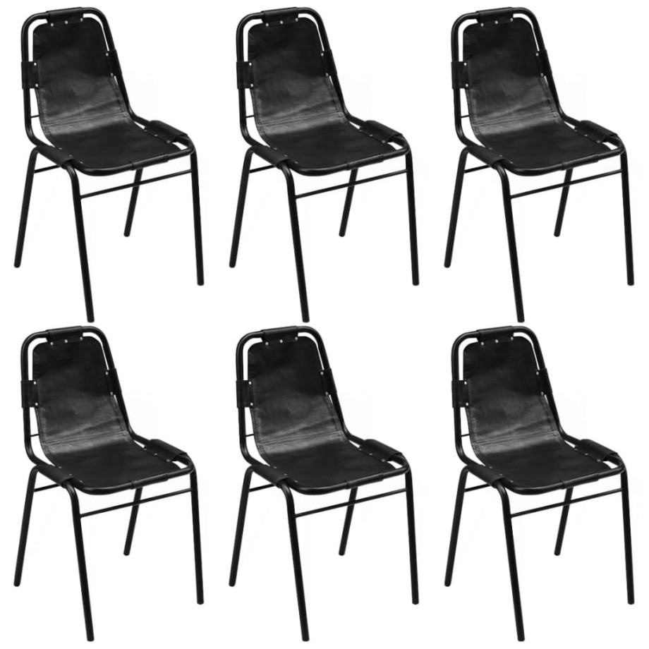 vidaXL Eetkamerstoelen 6 st echt leer zwart vidaXL Eetkamerstoelen 6 st echt leer zwart afbeelding 1