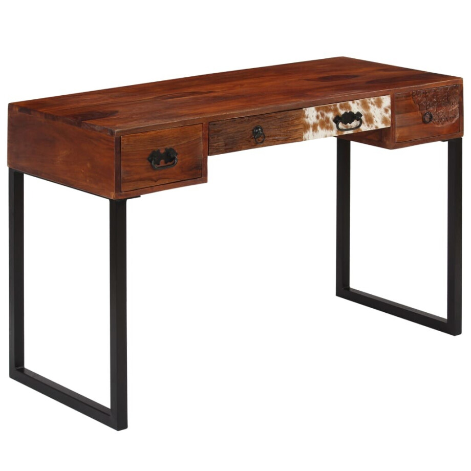 vidaXL Bureau 117x50x76 cm massief acaciahout en echt leer afbeelding 1