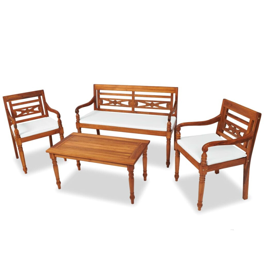 vidaXL 4-delige Loungeset met kussens massief teakhout vidaXL 4-delige Loungeset met kussens massief teakhout afbeelding 1