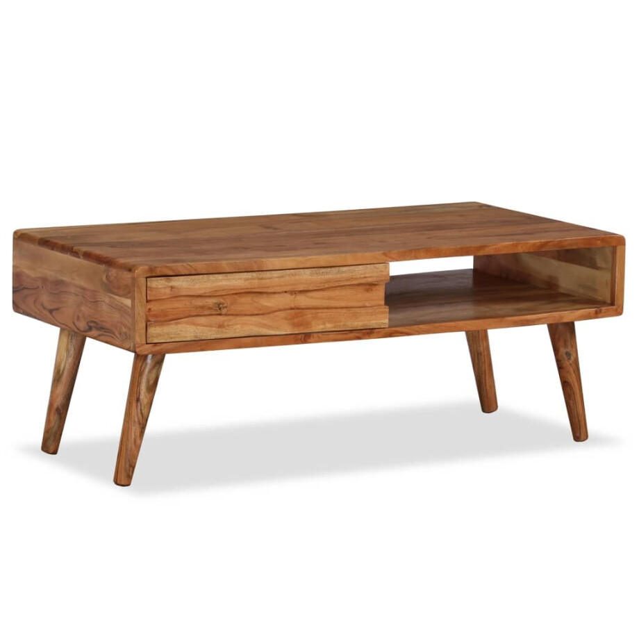 vidaXL Salontafel met bewerkte lade 100x50x40 cm massief hout vidaXL Salontafel met bewerkte lade 100x50x40 cm massief hout afbeelding 1