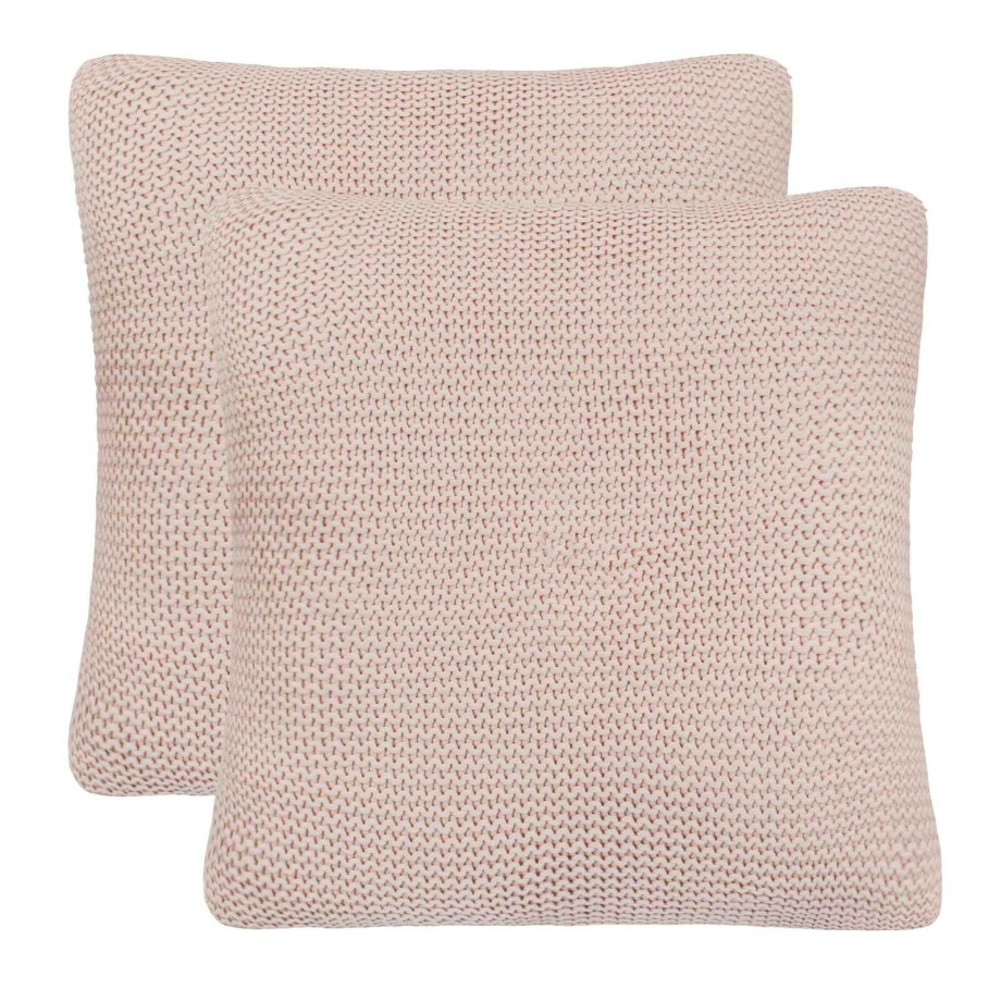 vidaXL Plaid kussen Basketweave 2 pcs Roze 45 x 45 cm Katoen afbeelding 1