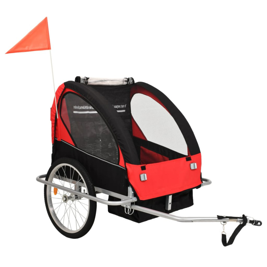 vidaXL Fietstrailer en kinderwagen 2-in-1 zwart en rood afbeelding 1