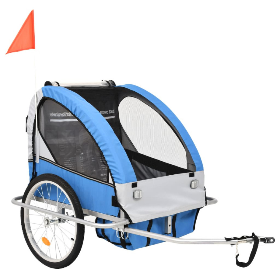 vidaXL Fietstrailer en kinderwagen 2-in-1 blauw en grijs afbeelding 1