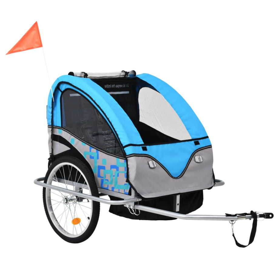 vidaXL Fietstrailer en kinderwagen 2-in-1 blauw en grijs afbeelding 1