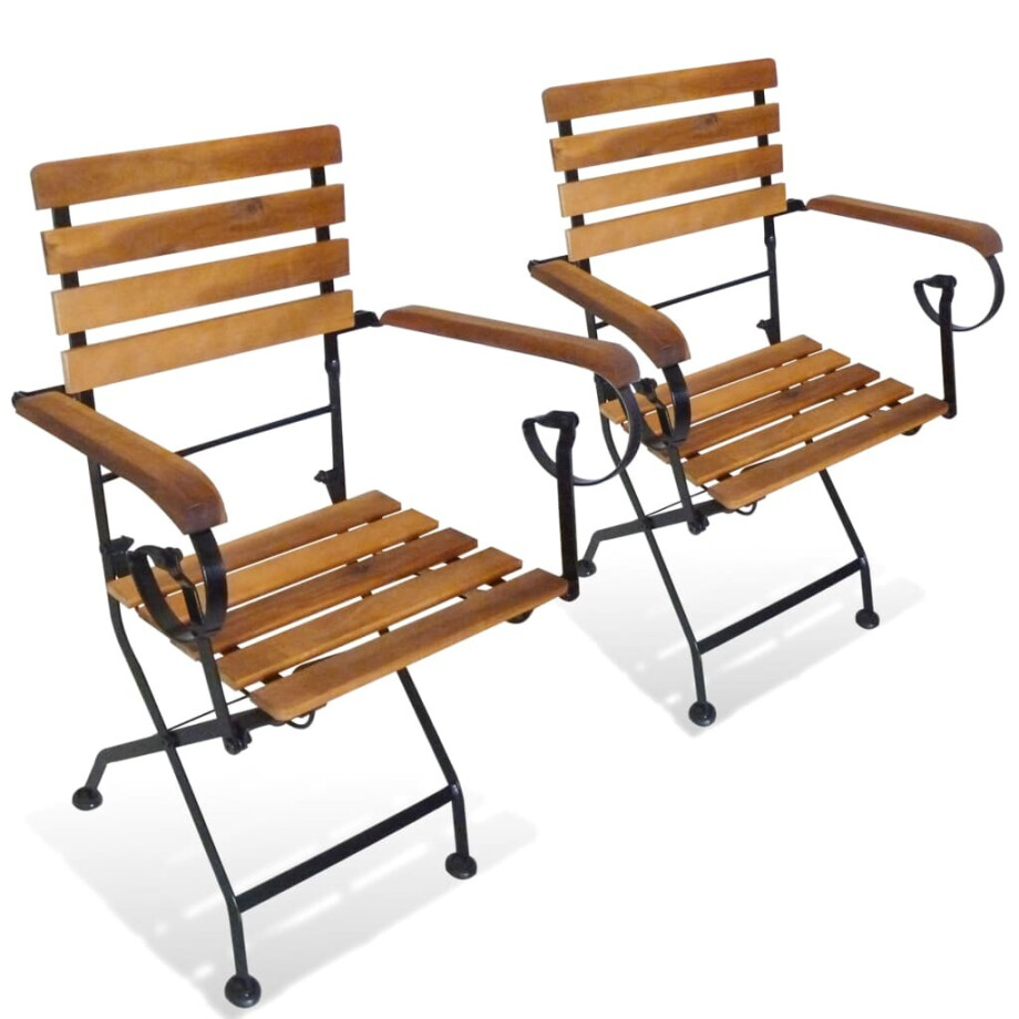 vidaXL Tuinstoelen inklapbaar 2 st staal en massief acaciahout afbeelding 1