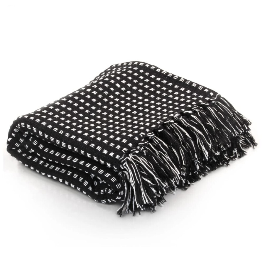 vidaXL Plaid vierkanten 220x250 cm katoen zwart afbeelding 1