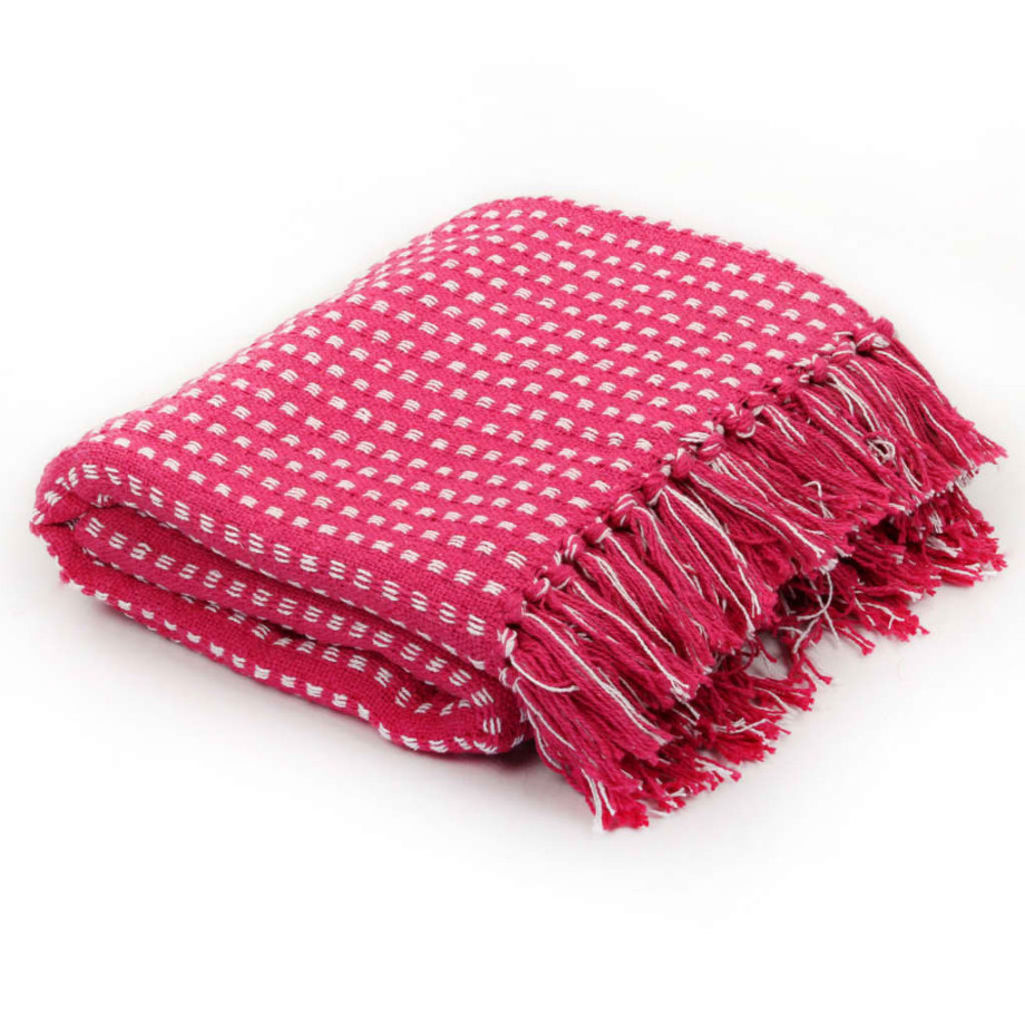 vidaXL Plaid vierkantjes 125x150 cm katoen roze afbeelding 1