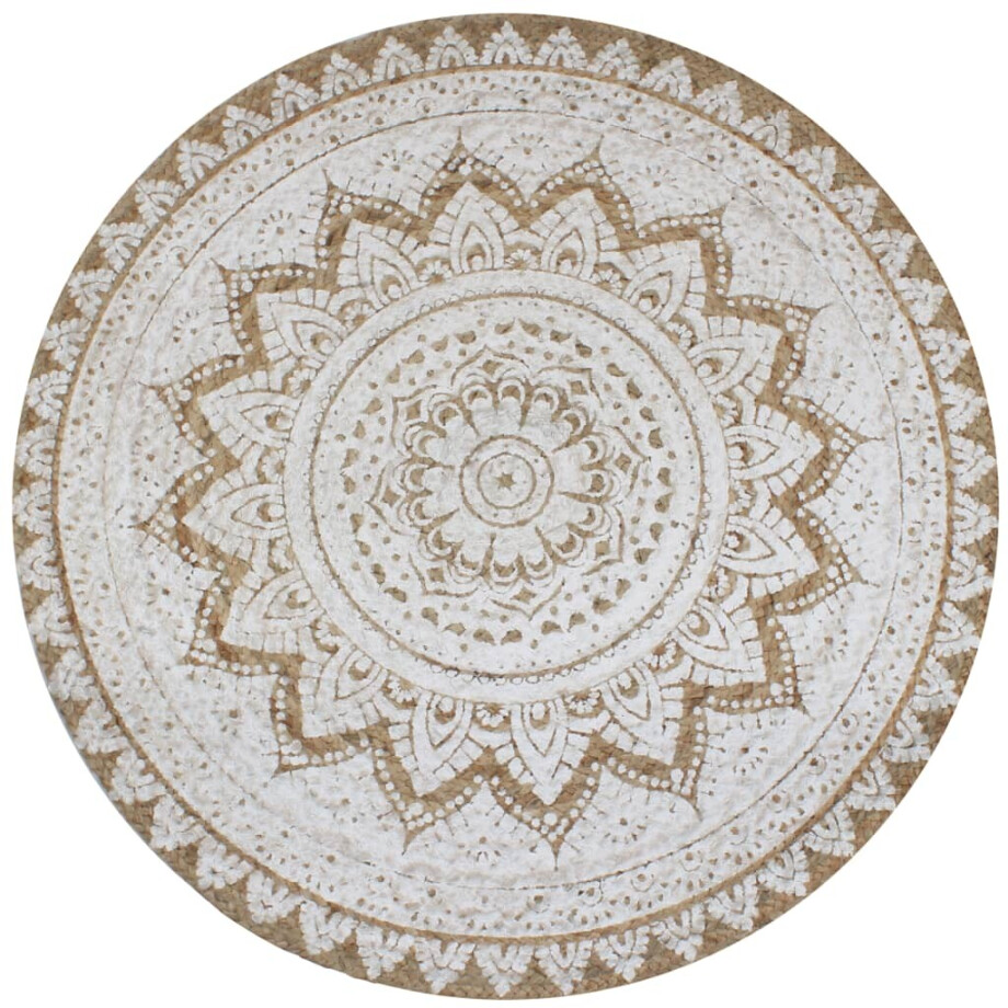 vidaXL Tapijt met print rond 120 cm gevlochten jute vidaXL Tapijt met print rond 120 cm gevlochten jute afbeelding 1