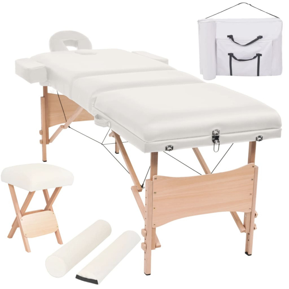 vidaXL Massagetafel- en krukset inklapbaar 3 zones 10 cm dik wit afbeelding 1