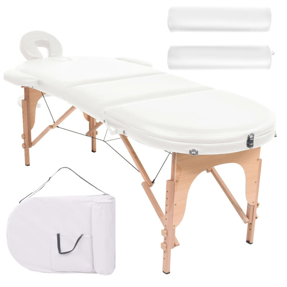vidaXL Massagetafel inklapbaar 4 cm dik met 2 bolsters ovaal wit afbeelding 1