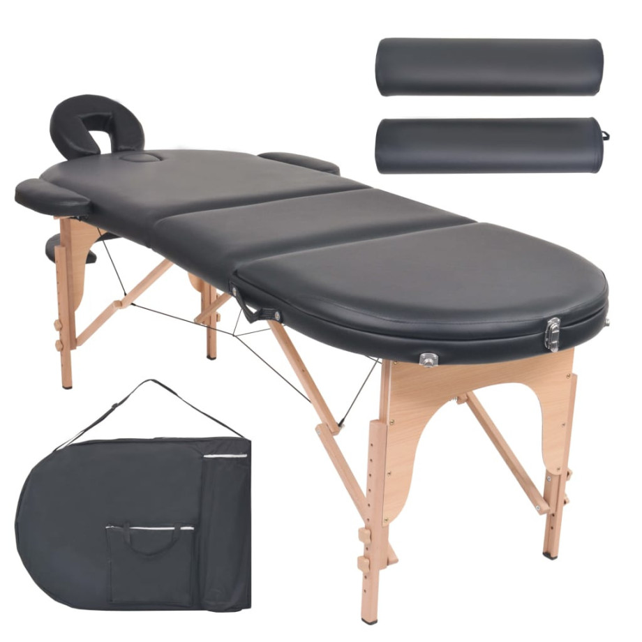 vidaXL Massagetafel inklapbaar 4 cm dik met 2 bolsters ovaal zwart afbeelding 1