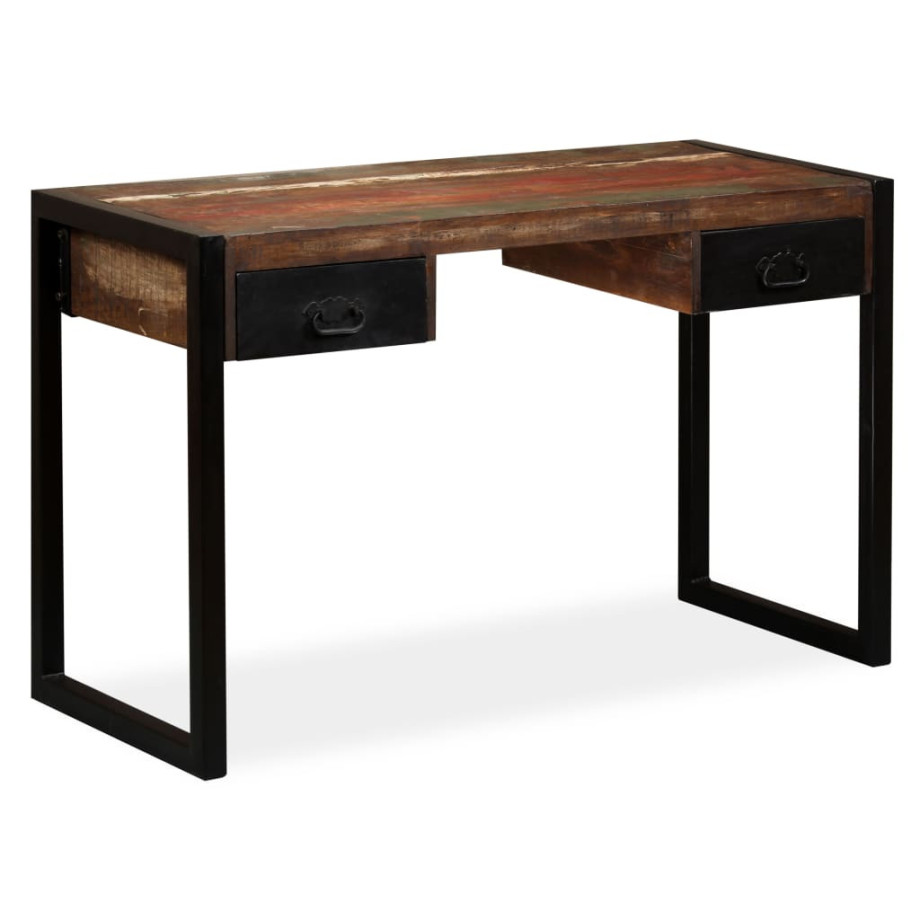 vidaXL Bureau met 2 lades 120x50x76 cm massief gerecycled hout afbeelding 1