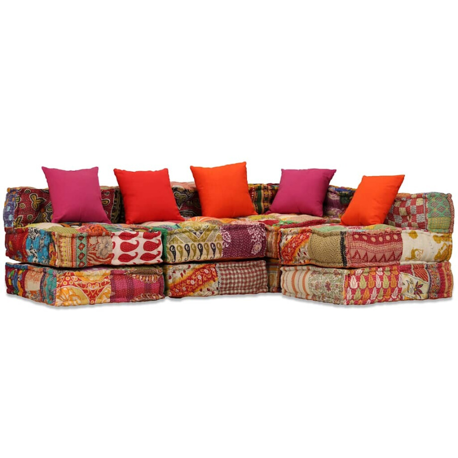 vidaXL Poef vierzits modulair stof patchwork afbeelding 1
