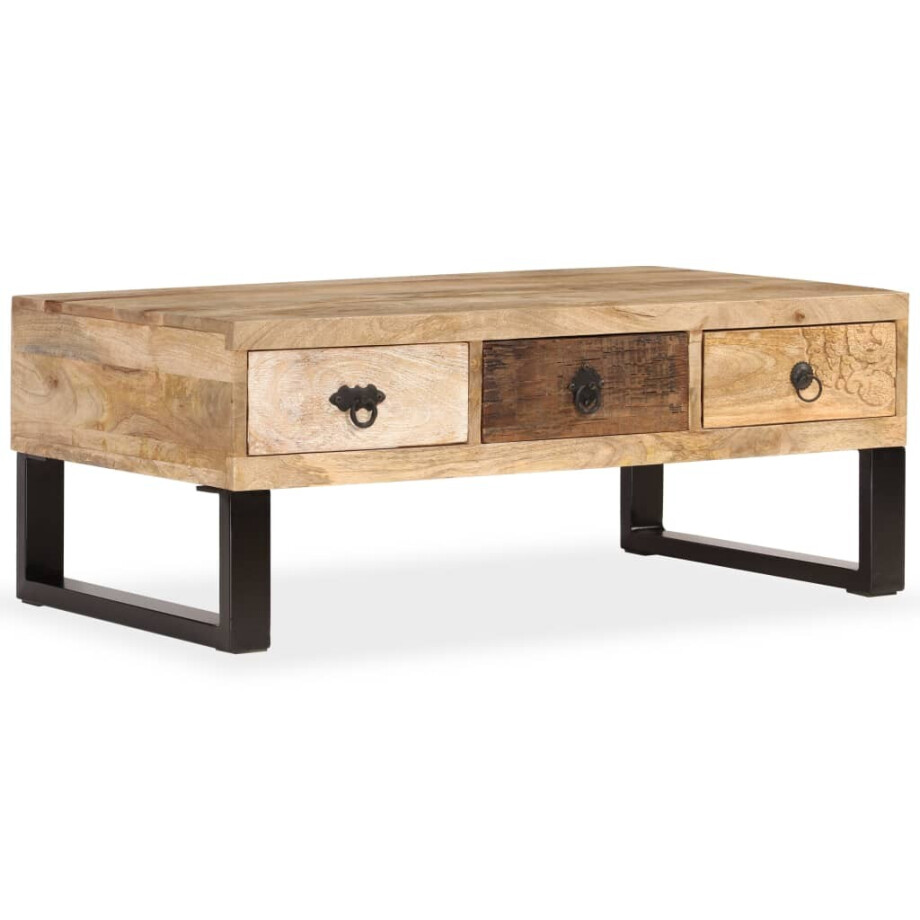 vidaXL Salontafel met 3 lades 90x50x35 cm massief mangohout afbeelding 1