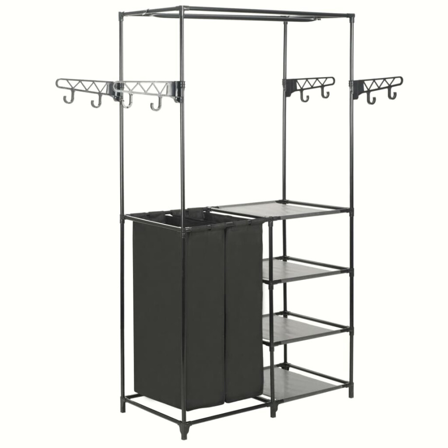 vidaXL Kledingrek 87x44x158 cm staal en ongeweven stof zwart afbeelding 1