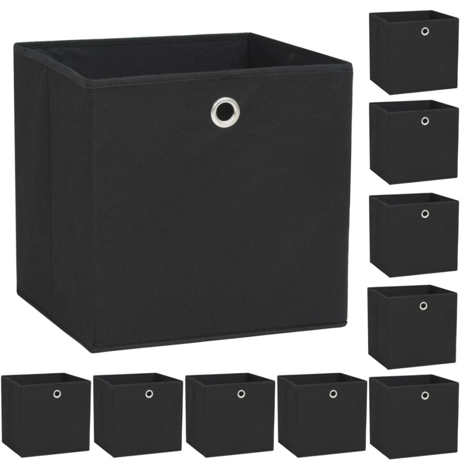 vidaXL Opbergboxen 10 st 32x32x32 cm nonwoven stof zwart afbeelding 1