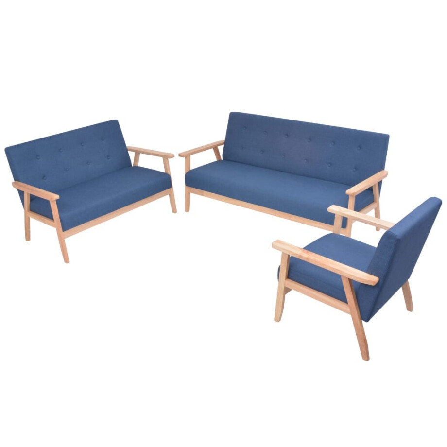 vidaXL Bankstel stof blauw 3-delig vidaXL Bankstel stof blauw 3-delig afbeelding 1