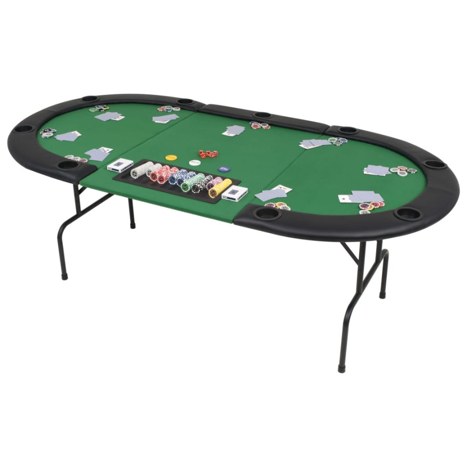 vidaXL Pokertafel voor 9 spelers ovaal 3-voudig inklapbaar groen afbeelding 1