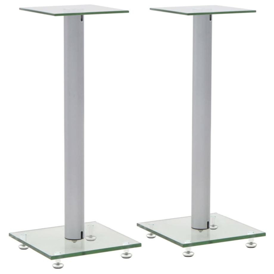 vidaXL Speakerstandaarden zuil-ontwerp gehard glas zilver 2 st afbeelding 1