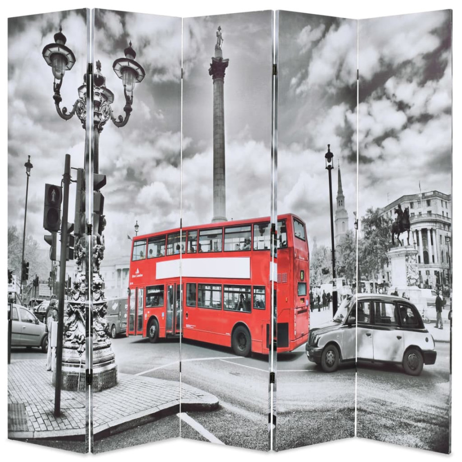 vidaXL Kamerscherm inklapbaar Londen bus 200x170 cm zwart en wit afbeelding 1