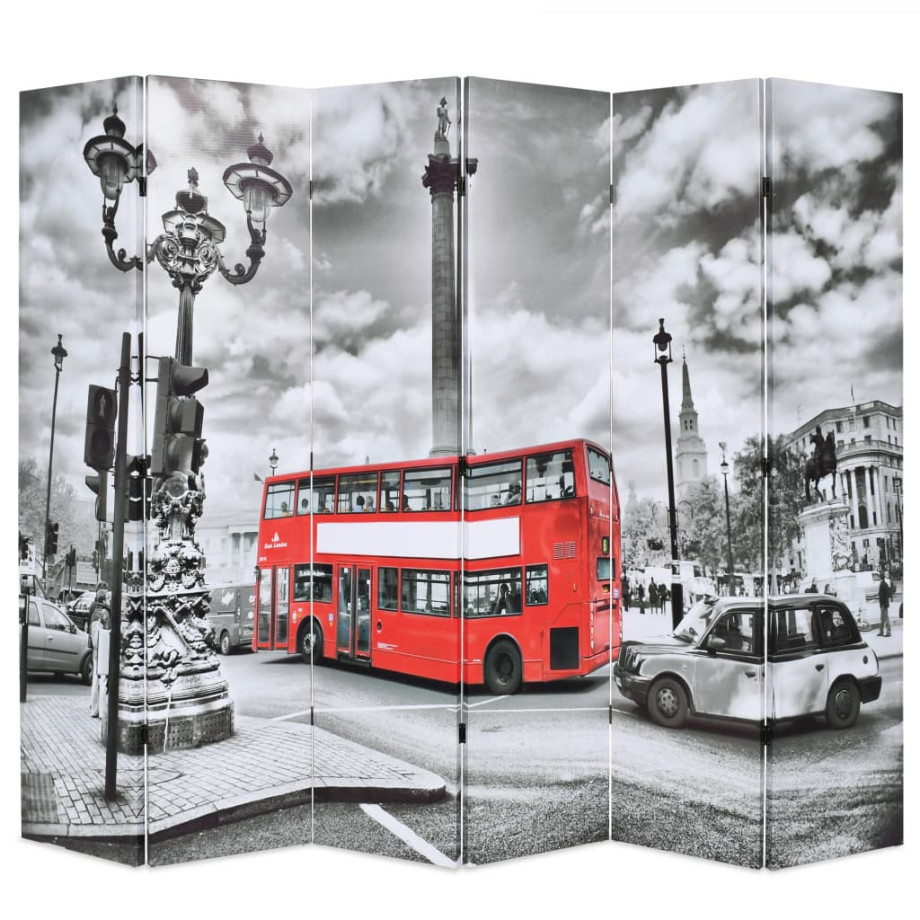 vidaXL Kamerscherm inklapbaar Londen bus 228x170 cm zwart en wit afbeelding 1