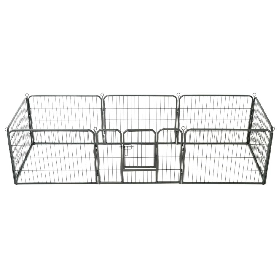 vidaXL Hondenren met 8 panelen 80x60 cm staal zwart afbeelding 1