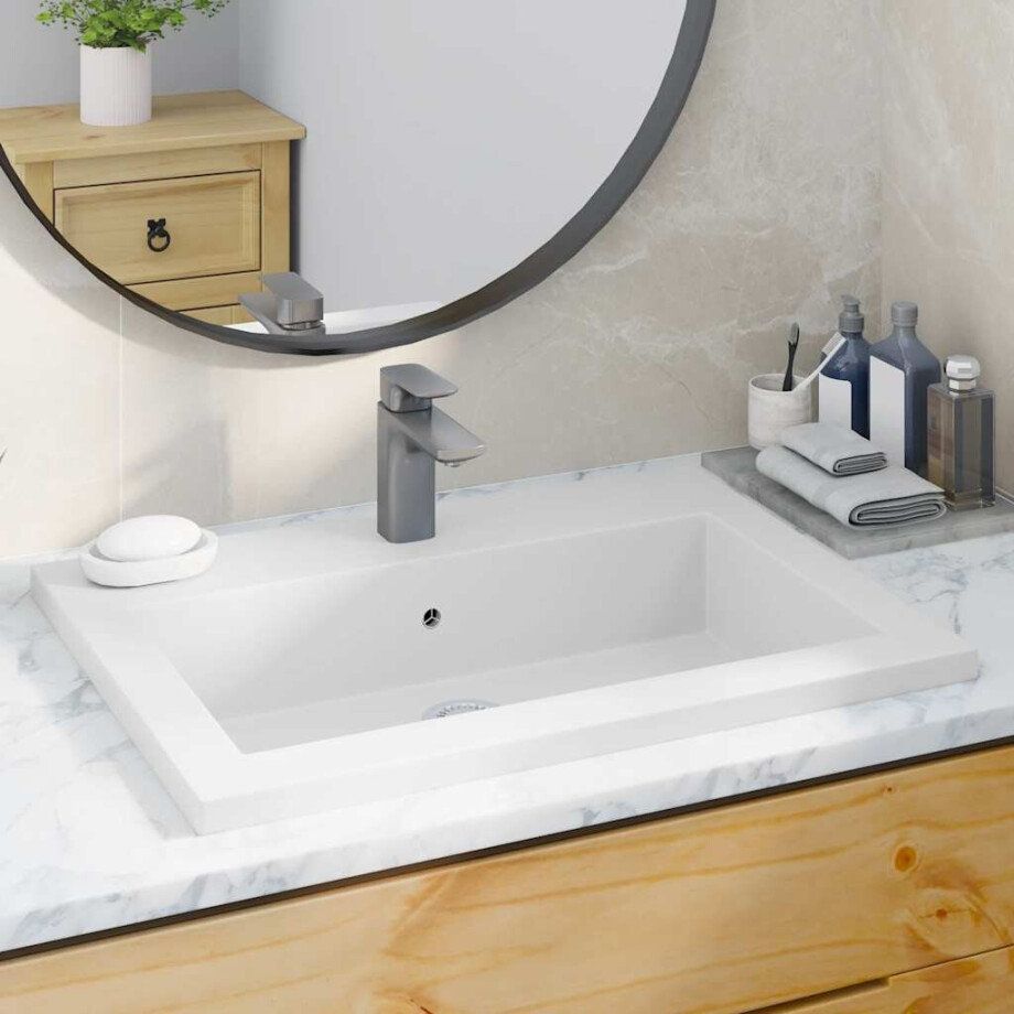 vidaXL Wasbak 600x450x120 mm graniet wit afbeelding 1