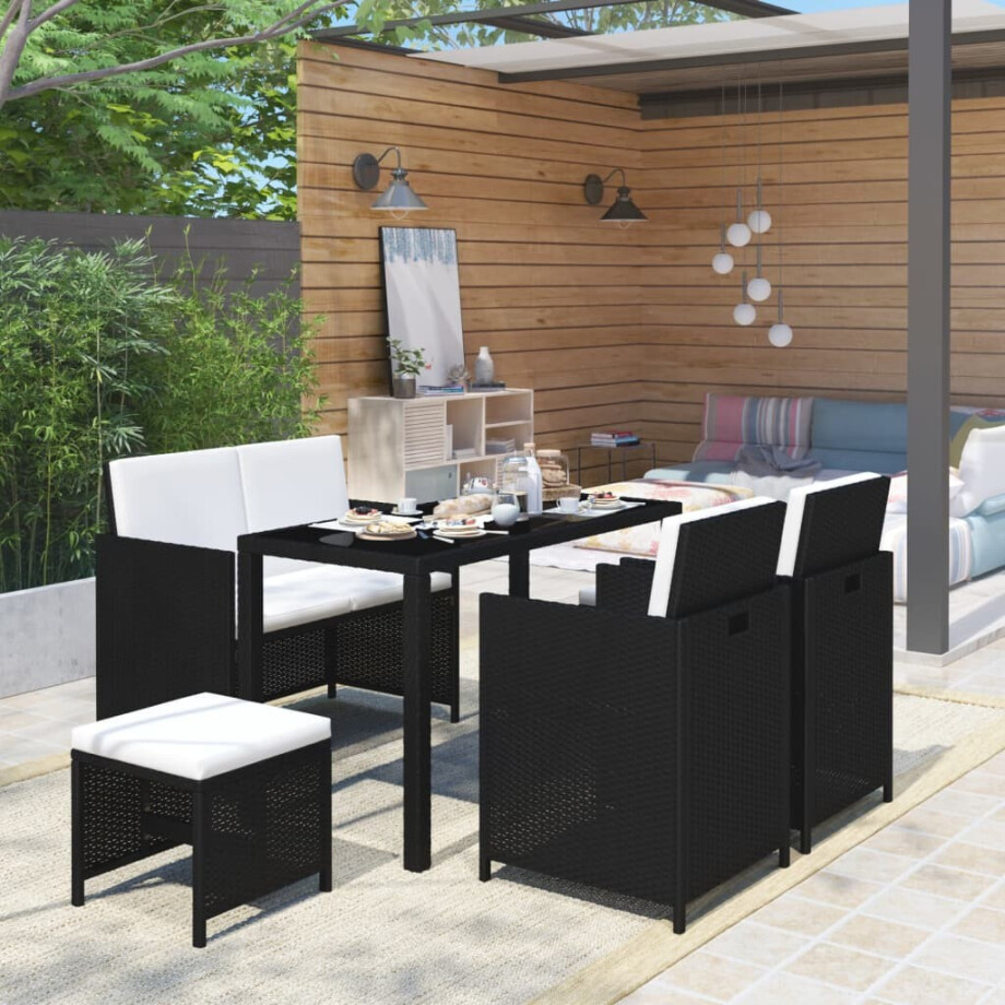 vidaXL 6-delige Tuinset met kussens poly rattan zwart afbeelding 1