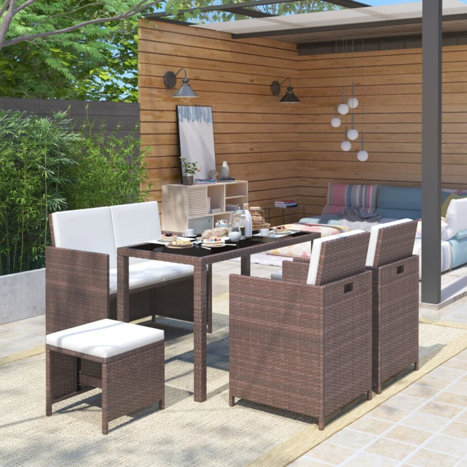 vidaXL 6-delige Tuinset met kussens poly rattan bruin vidaXL 6-delige Tuinset met kussens poly rattan bruin afbeelding 1
