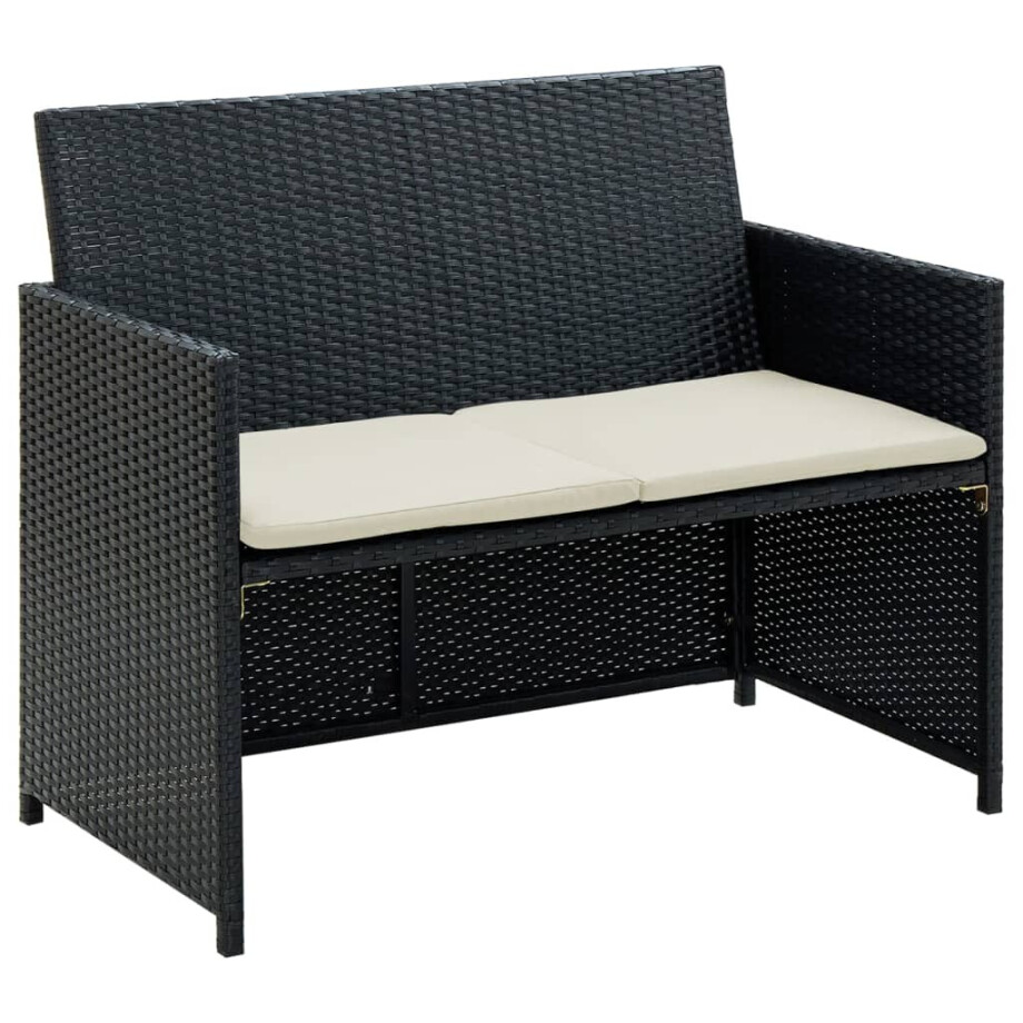 vidaXL Tuinbank 2-zits met kussens poly rattan zwart vidaXL Tuinbank 2-zits met kussens poly rattan zwart afbeelding 1