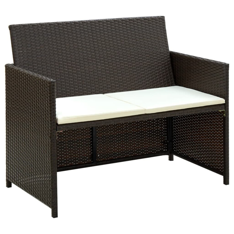 vidaXL Tuinbank 2-zits met kussens poly rattan bruin vidaXL Tuinbank 2-zits met kussens poly rattan bruin afbeelding 1