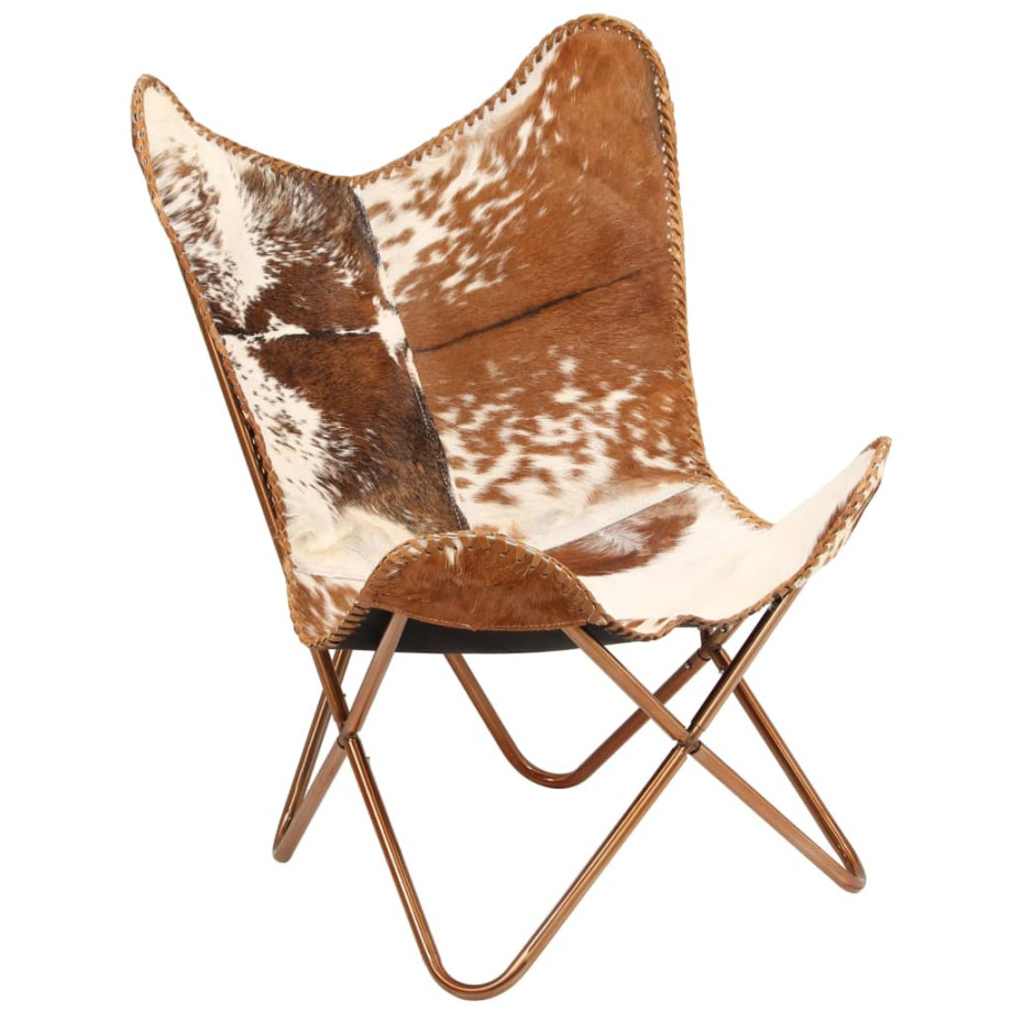 vidaXL Vlinderstoel echt geitenleer bruin en wit afbeelding 1