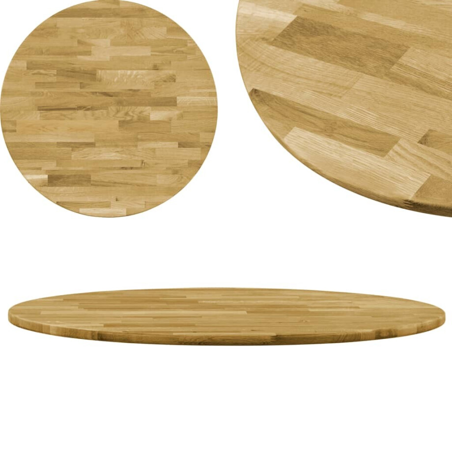 vidaXL Tafelblad rond 23 mm 500 mm massief eikenhout afbeelding 1