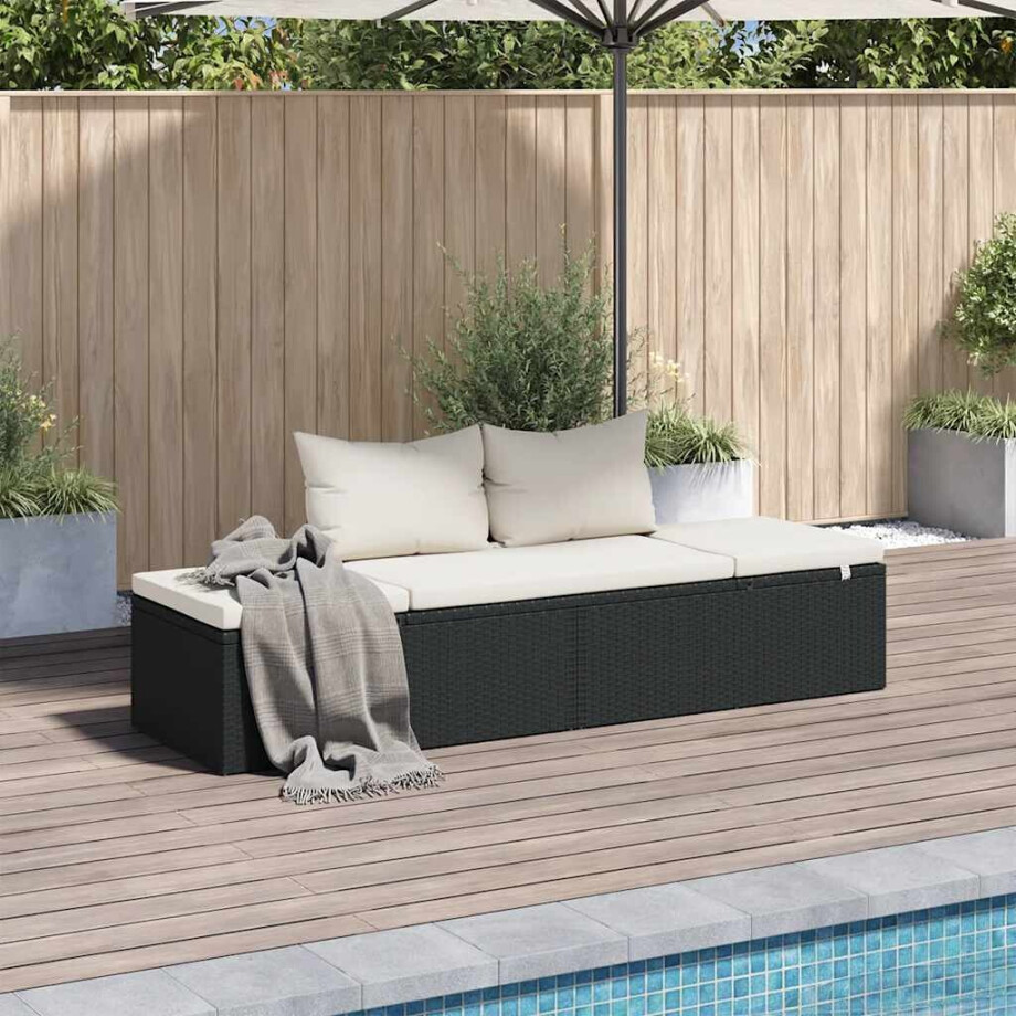 vidaXL Tuinbed 195x60 cm poly rattan zwart afbeelding 1