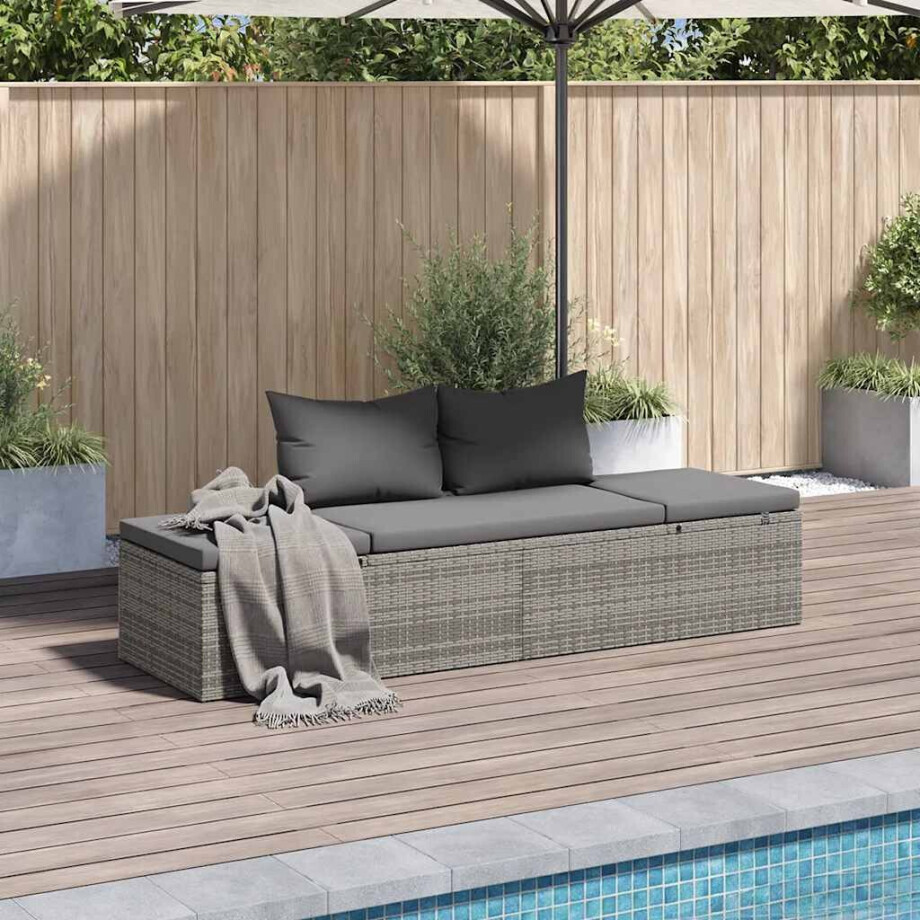 vidaXL Tuinbed 195x60 cm poly rattan grijs afbeelding 1