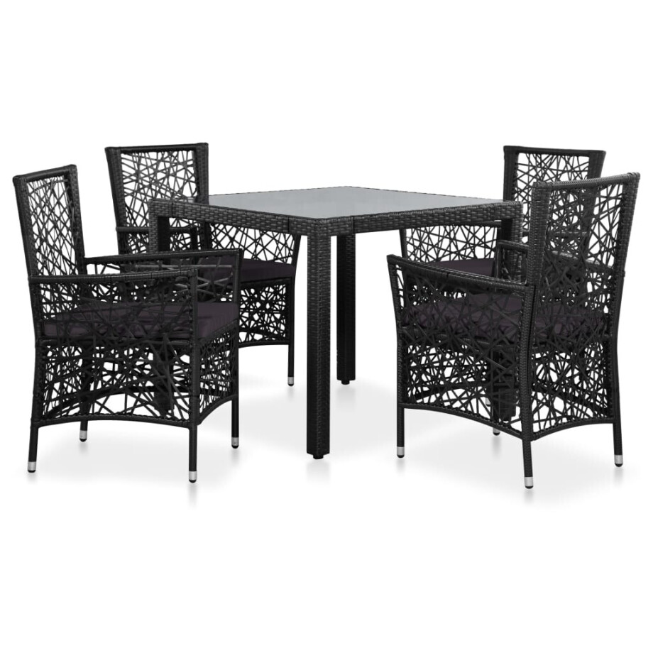 vidaXL 5-delige Tuinset poly rattan zwart afbeelding 1