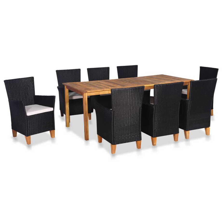 vidaXL 9-delige Tuinset poly rattan zwart en bruin afbeelding 1