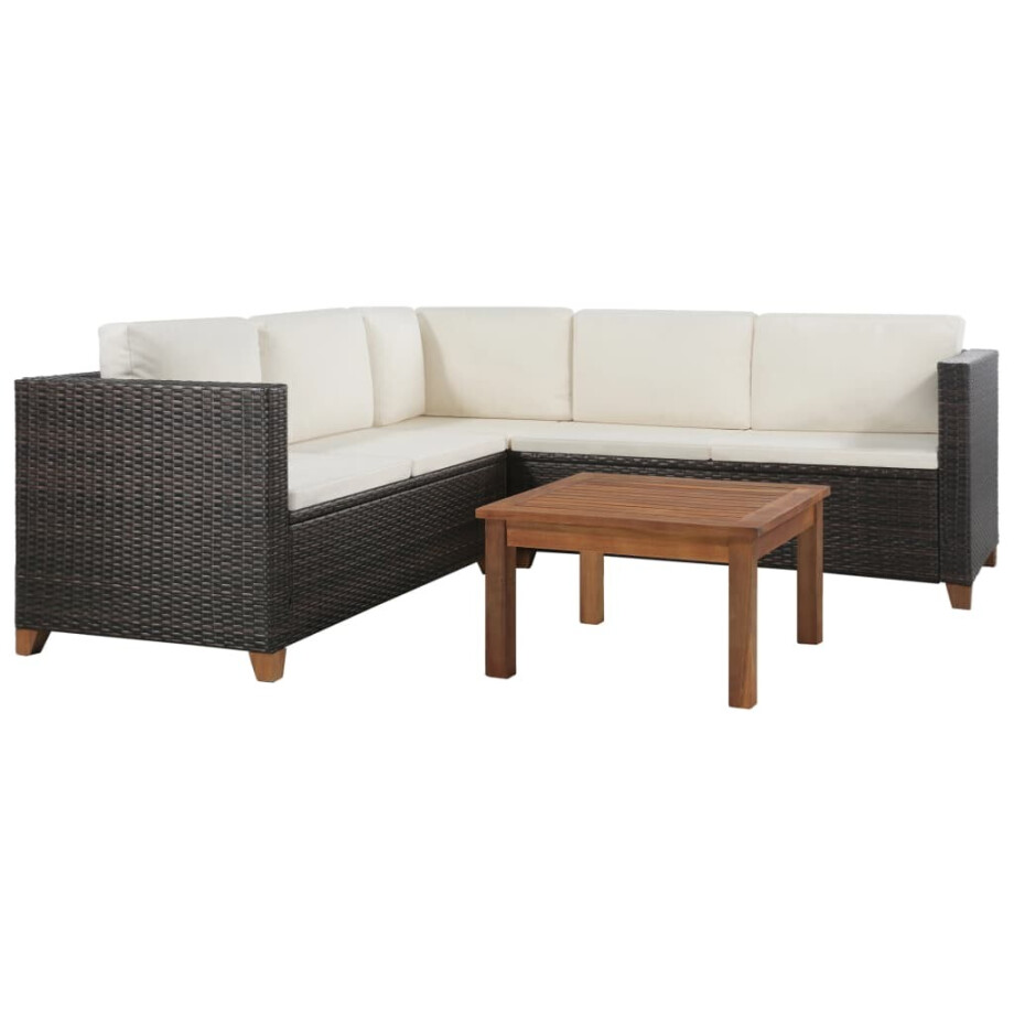 vidaXL 4-delige Loungeset met kussens poly rattan bruin afbeelding 1