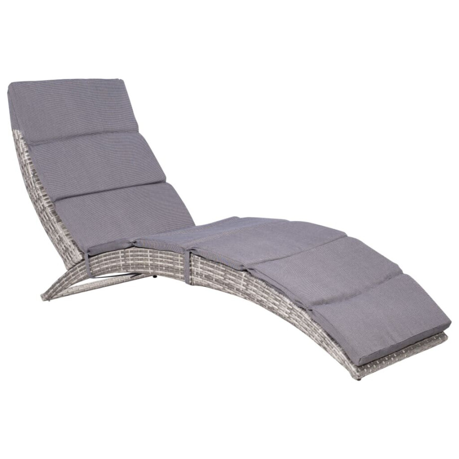 vidaXL Ligbed inklapbaar met kussen poly rattan grijs vidaXL Ligbed inklapbaar met kussen poly rattan grijs afbeelding 1