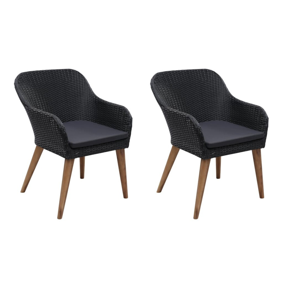 vidaXL Tuinstoelen 2 st met kussens poly rattan zwart afbeelding 1