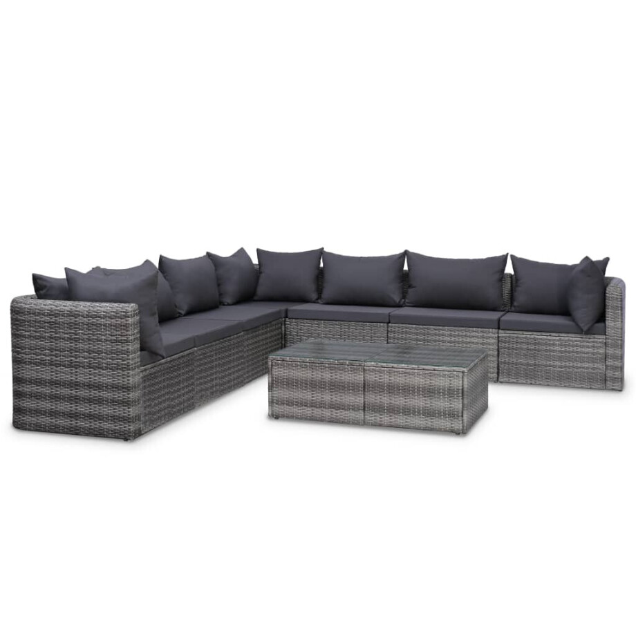 vidaXL 8-delige Loungeset met kussens poly rattan grijs afbeelding 1
