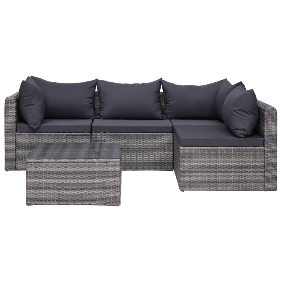vidaXL 5-delige Loungeset met kussens poly rattan grijs vidaXL 5-delige Loungeset met kussens poly rattan grijs afbeelding 1