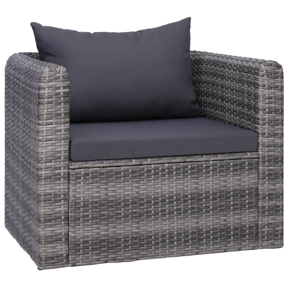 vidaXL Tuinstoel met kussens poly rattan grijs afbeelding 1