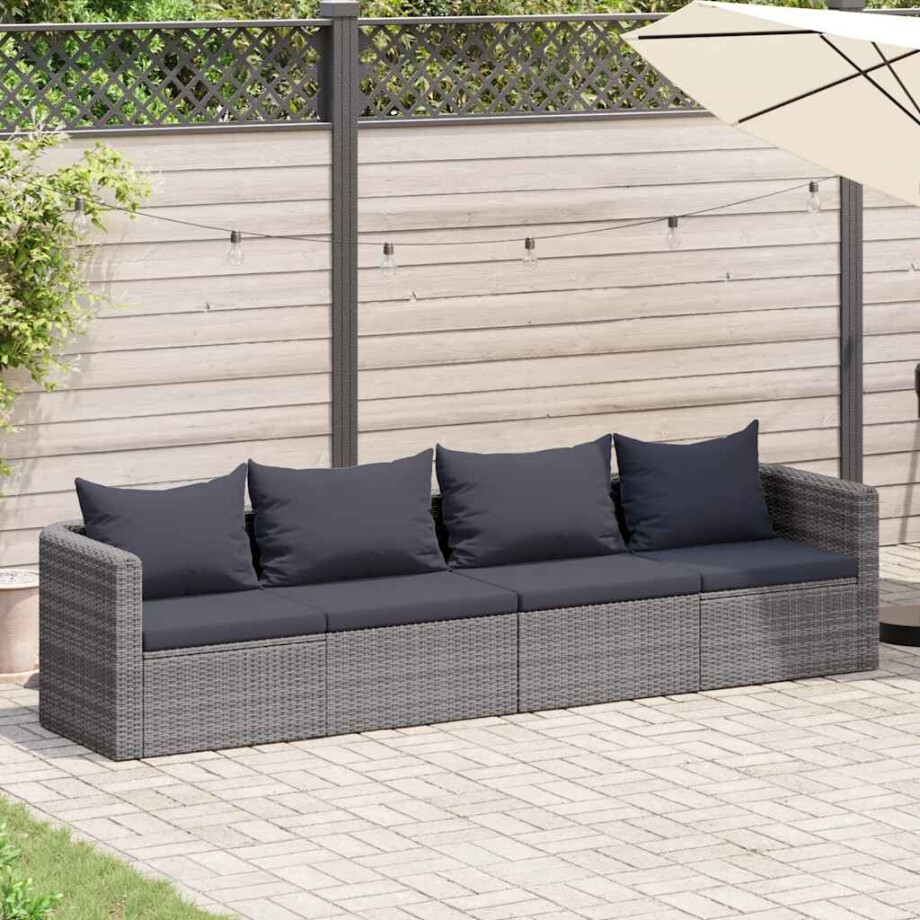 vidaXL 4-delige Loungeset met kussens poly rattan grijs vidaXL 4-delige Loungeset met kussens poly rattan grijs afbeelding 1