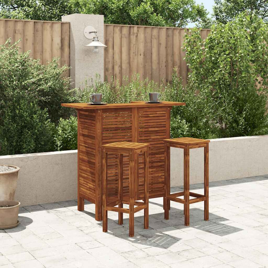 vidaXL 3-delige Bartafel en -stoelenset massief acaciahout afbeelding 1