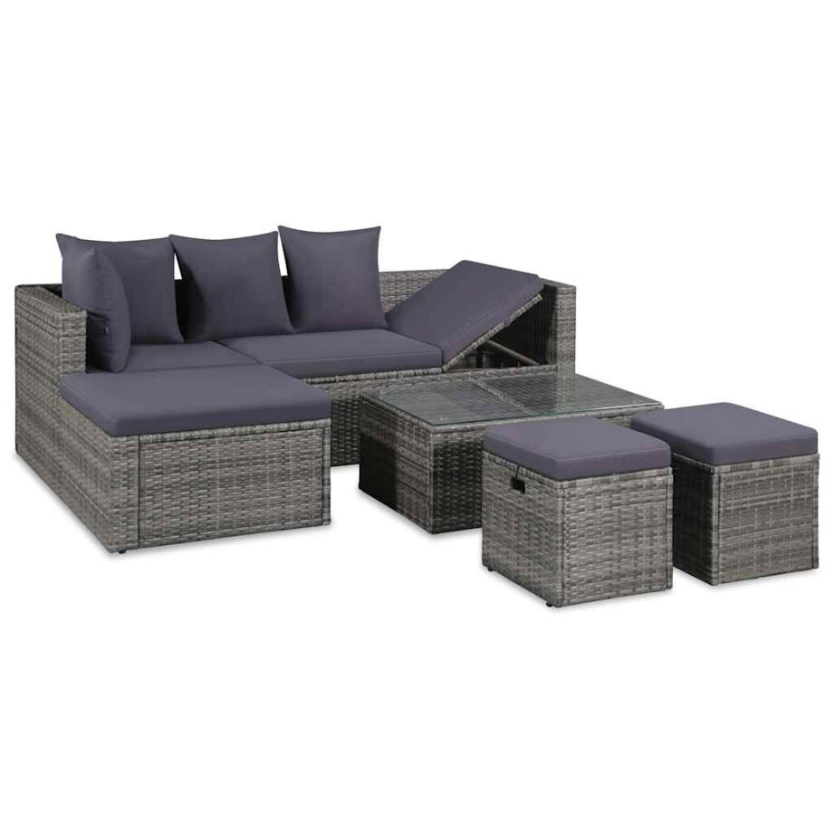 vidaXL 4-delige Loungeset met kussens poly rattan grijs afbeelding 1