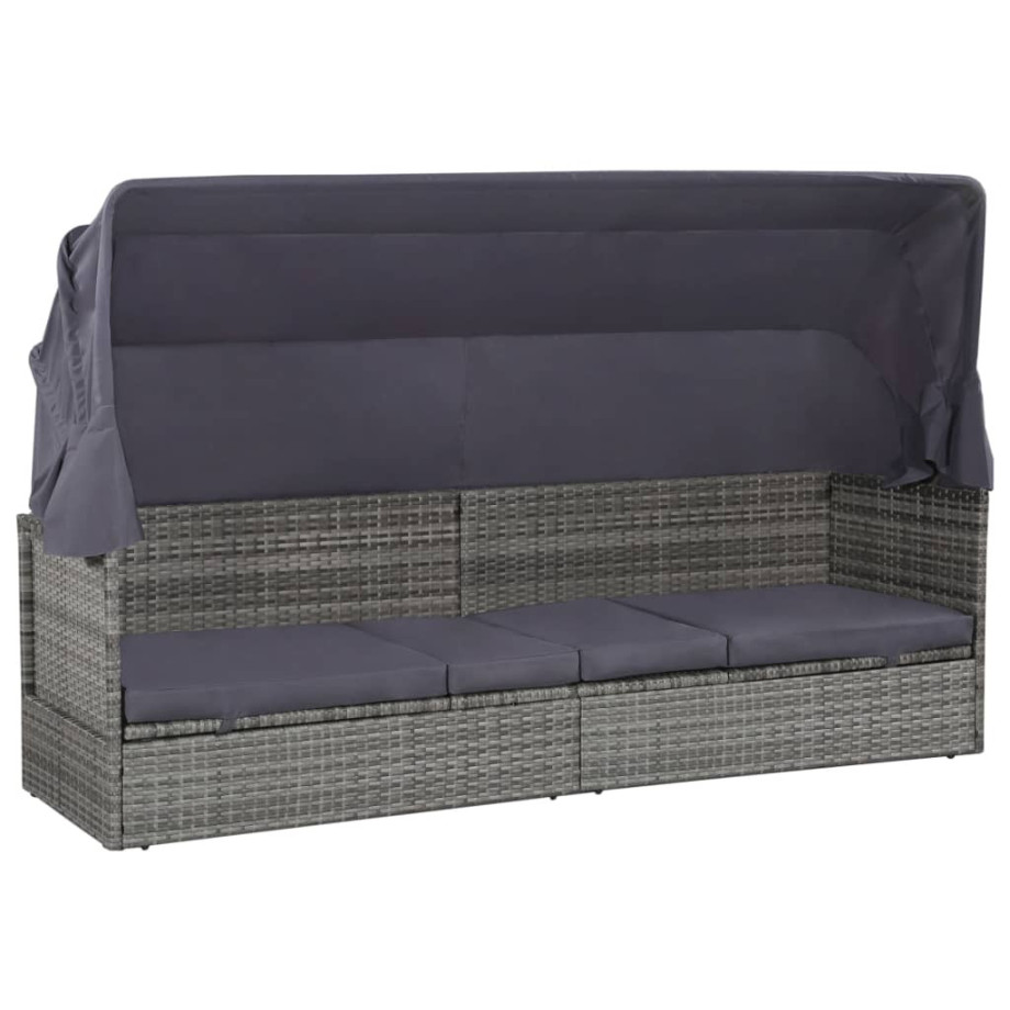 vidaXL Tuinbed met luifel 205x62 cm poly rattan grijs afbeelding 1