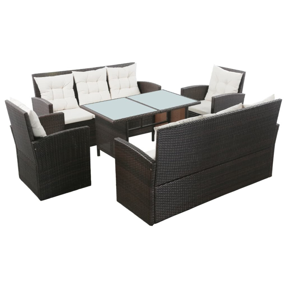 vidaXL 5-delige Loungeset met kussens poly rattan bruin afbeelding 1